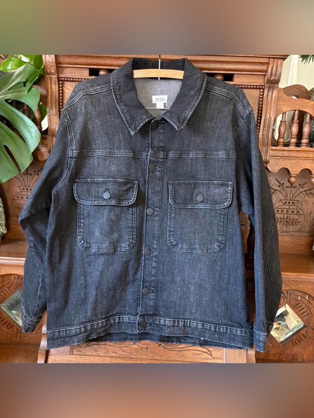 A.n.a. Black grey denim jean chore jacket large